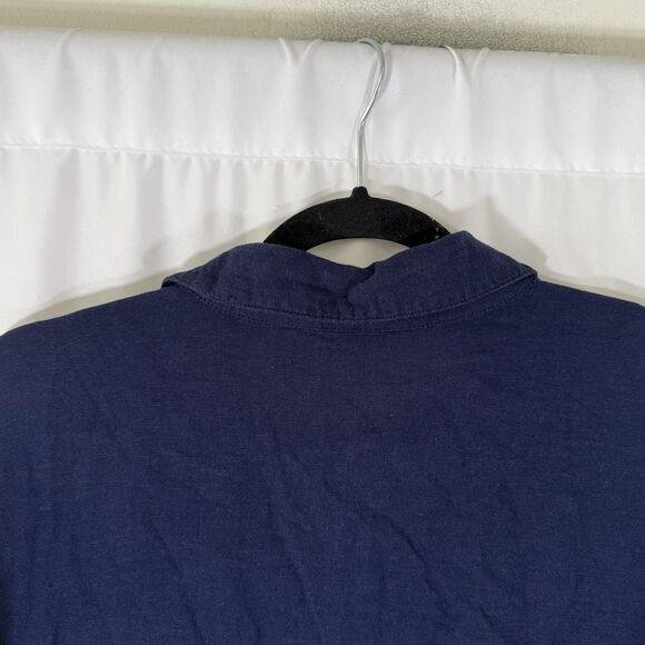 Any Body Blouse Women's 1X Blue Button Up Short Sleeve Cotton Linen Blend Solid - Picture 8 of 8